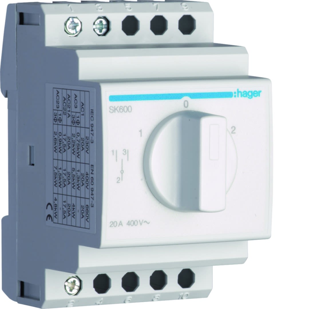 Hager - Inverseur unipolaire 1 contact OF 20A
