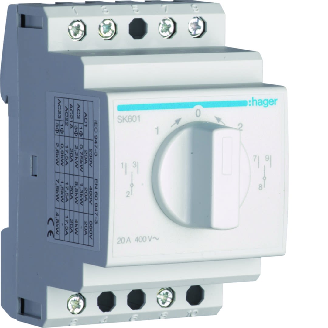 Hager - Inverseur bipolaire 2 contacts NO-NF 20A