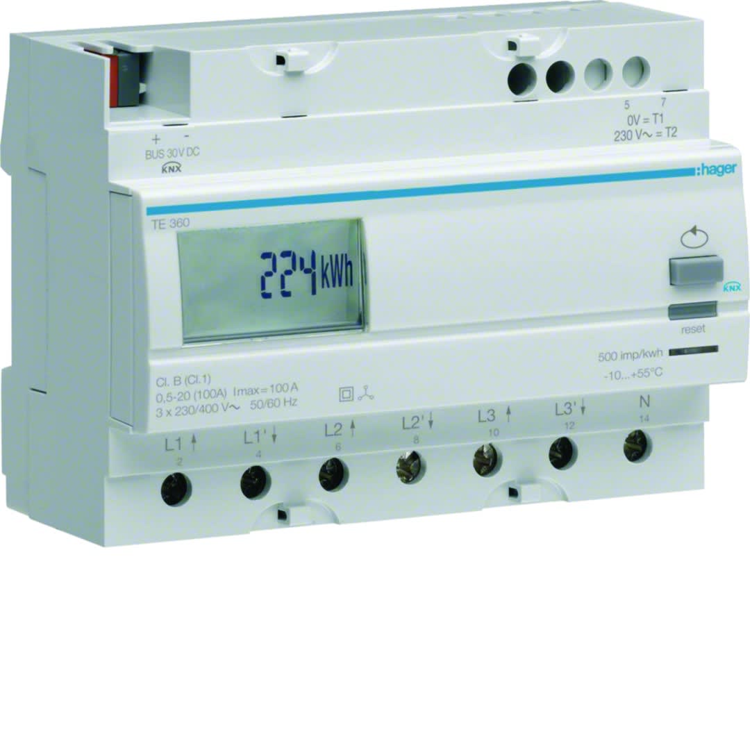 Hager - Compteur divisionnaire triphasé direct 100A avec sortie KNX