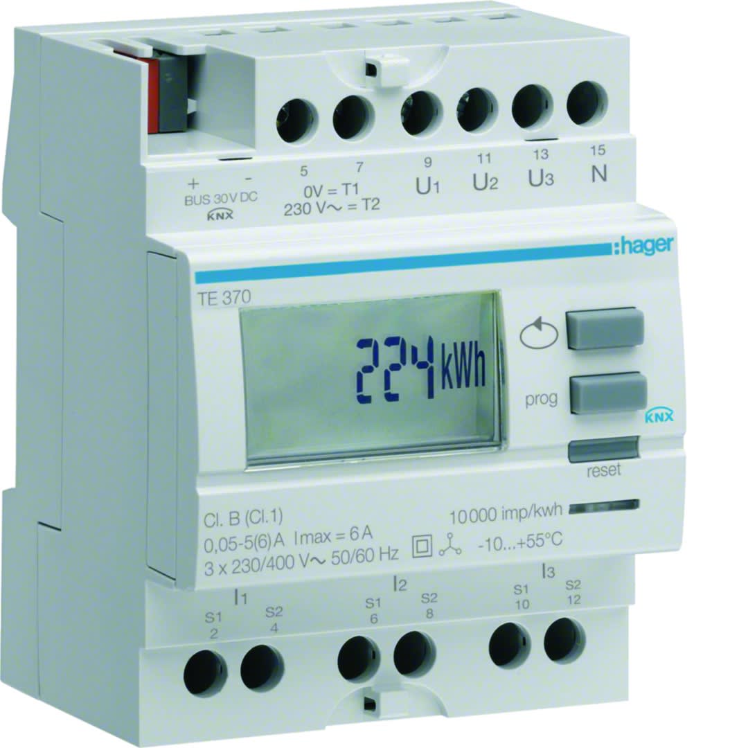Hager - Compteur tri via transformateur d'intensité 50 à 6000/5A sortie KNX