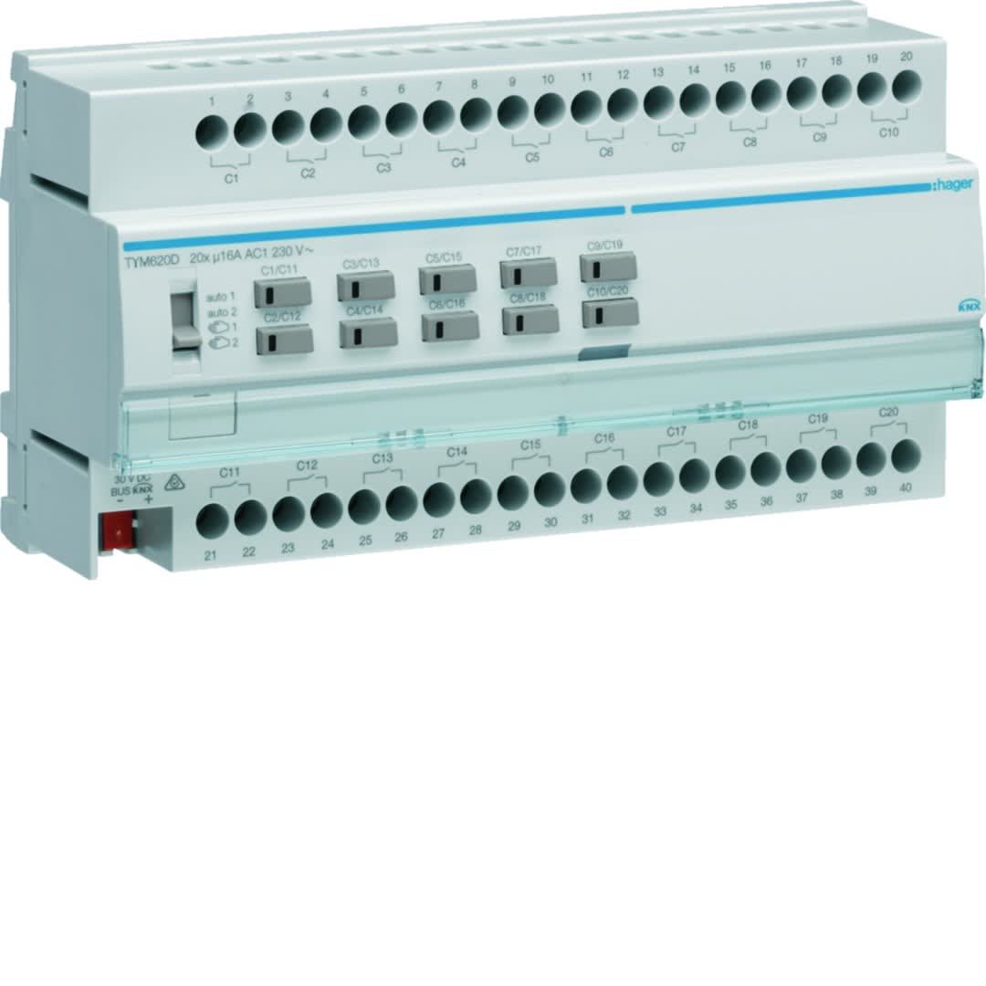 Hager - Actionneur KNX 20 sorties 16A/230V configuration Mode ETS uniquement