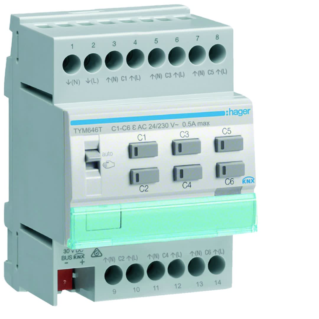 Hager - Actionneur KNX 6 sorties chauffage TRIAC configuration en mode ETS uniquement