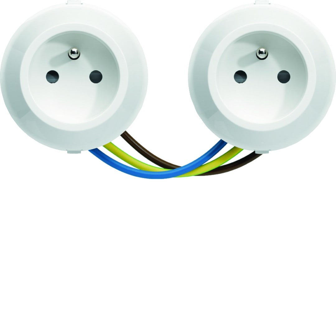 Hager - Prise de courant 2P+T double horizontale précablée associable athea blanc