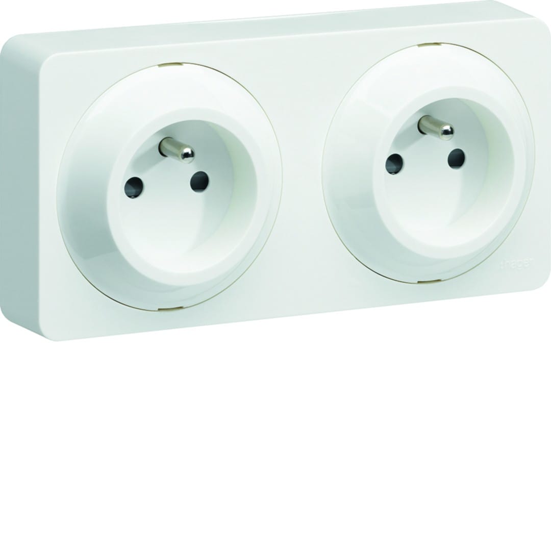Hager - ateha prise de courant double horizontale précâblée complet