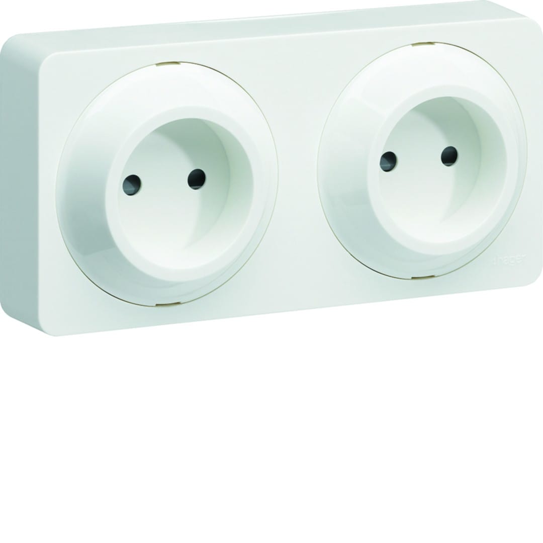 Hager - ateha prise de courant double horizontale 2P complet