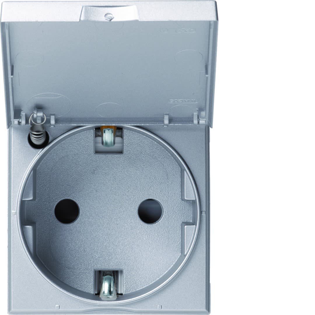 Hager - Prise de courant gallery 2P+T à couvercle Schuko Titane