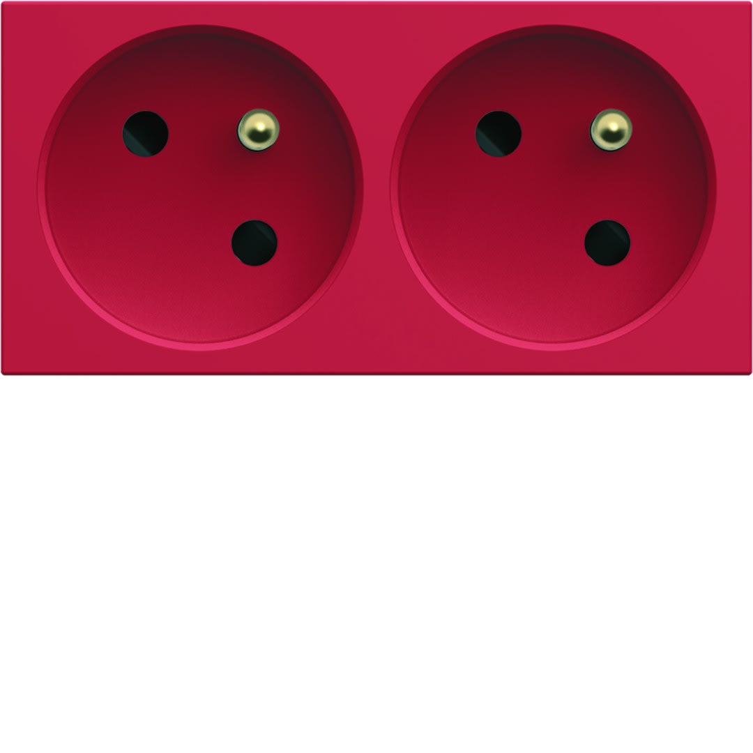 Hager - Prise de courant double speciale goulotte gallery 2P+T 16A rouge