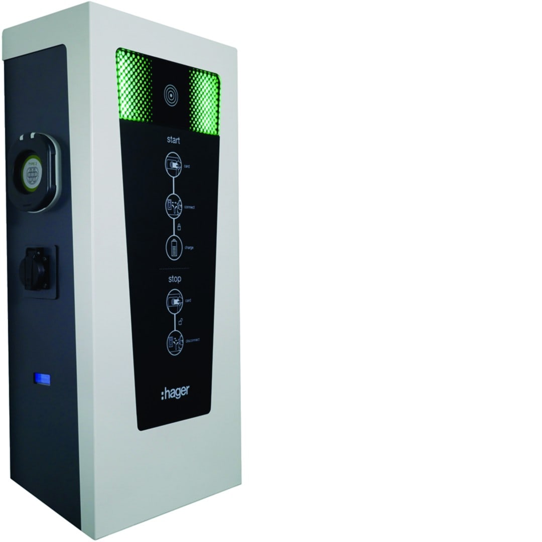 Hager - Witty park borne de recharge inoxydable RFID OCPP IP54 2x22kW 2xT2S+2xTE, TIC
