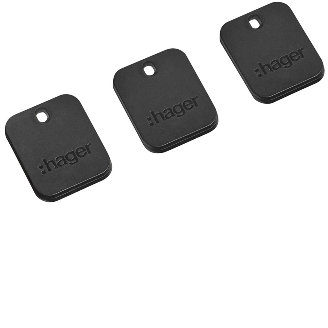 Hager - Lot de 3 badges RFID format porte-clé noir