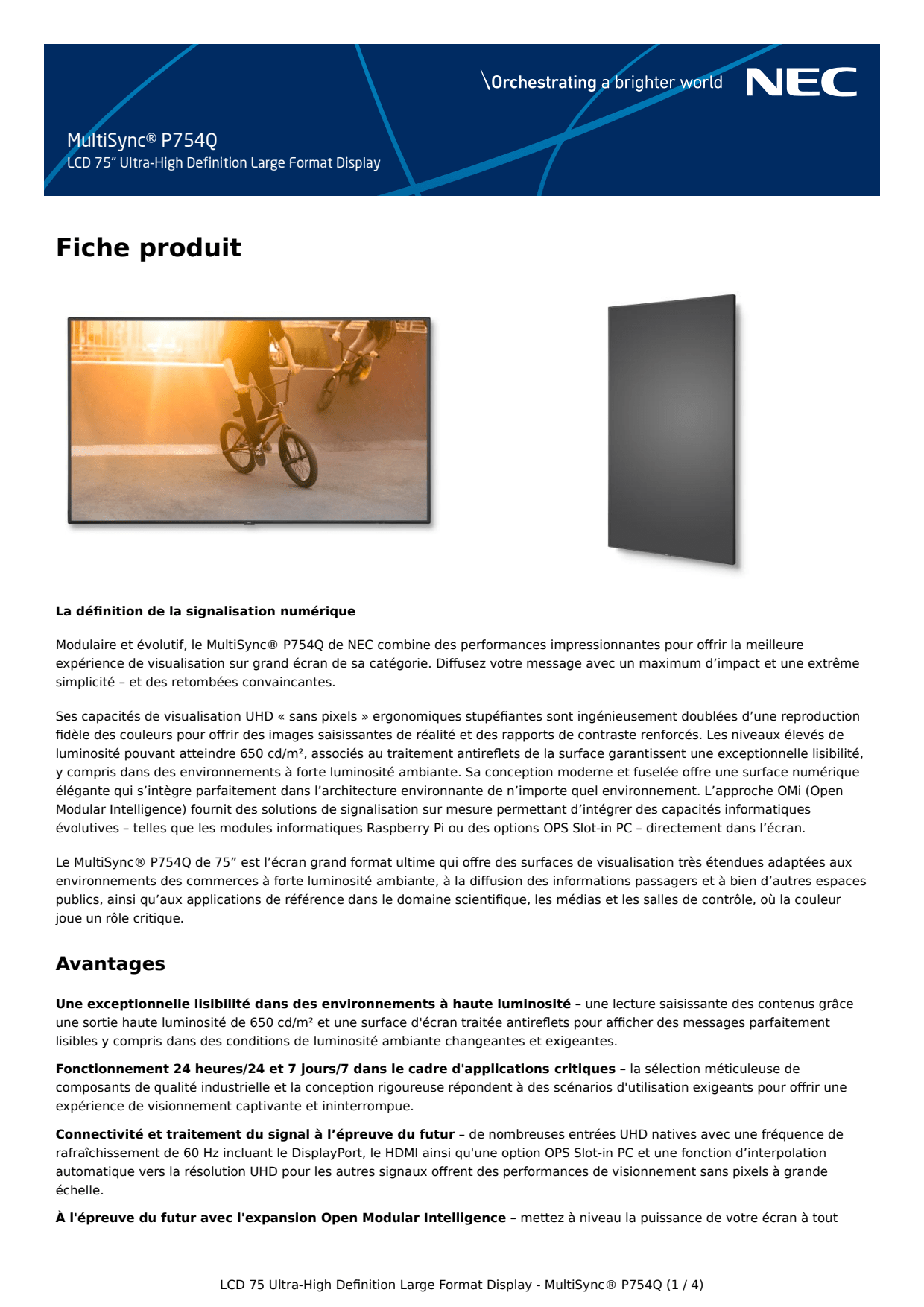 Sidev - 75 P Series UHD 650cd-m2