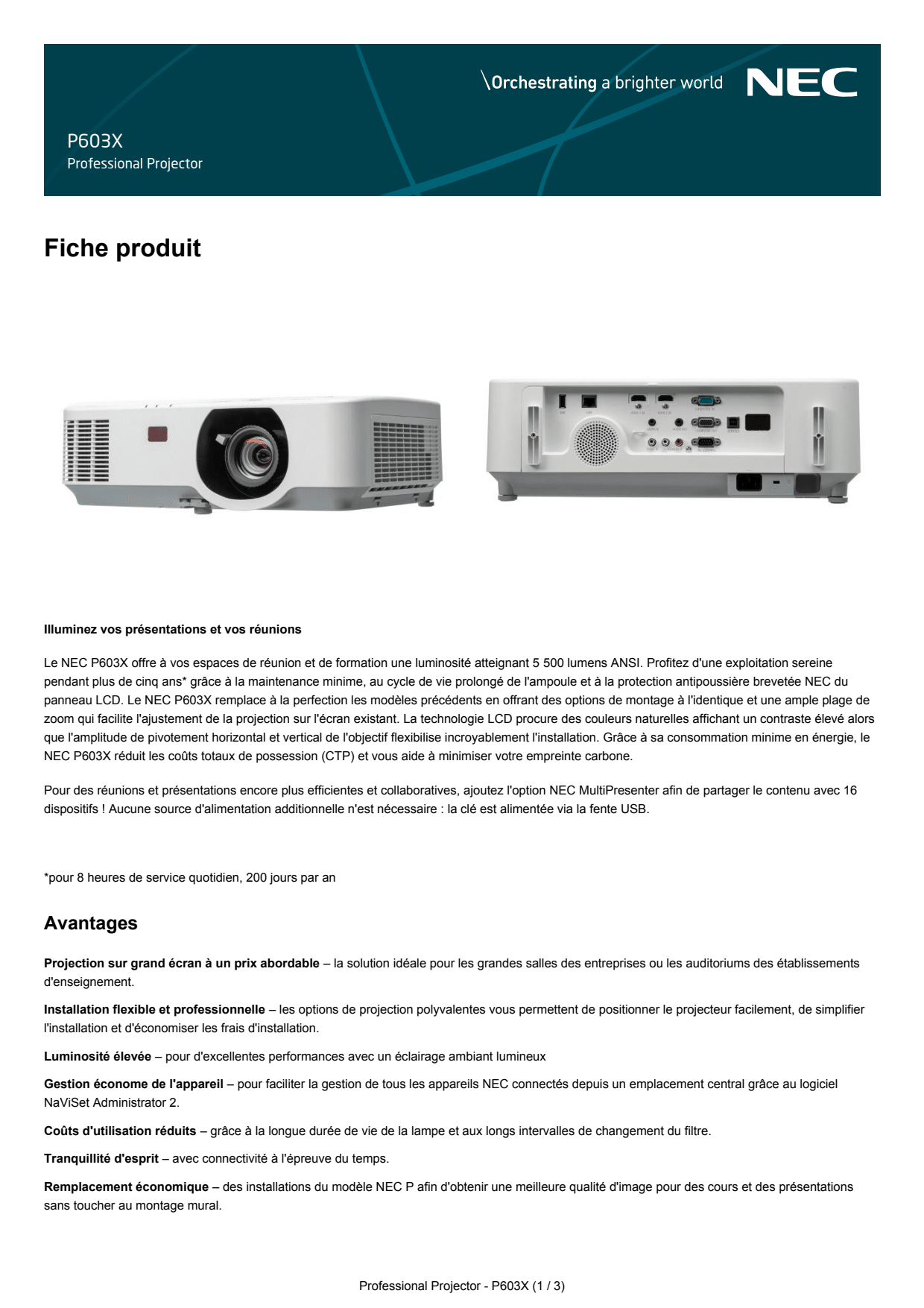 Sidev - Videoprojecteur 6000 Lu