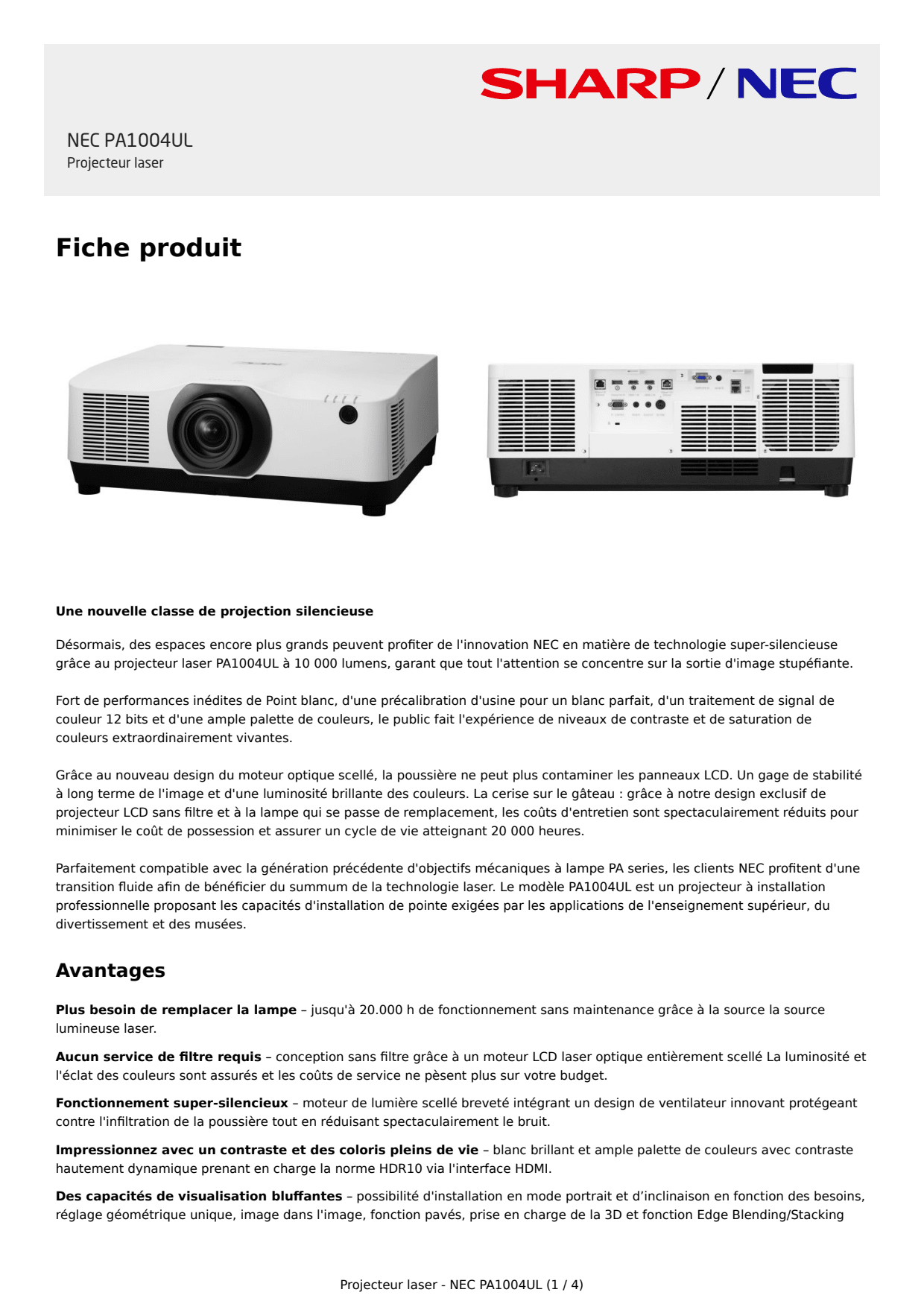 Sidev - Projecteur laser PA1004UL WUXG