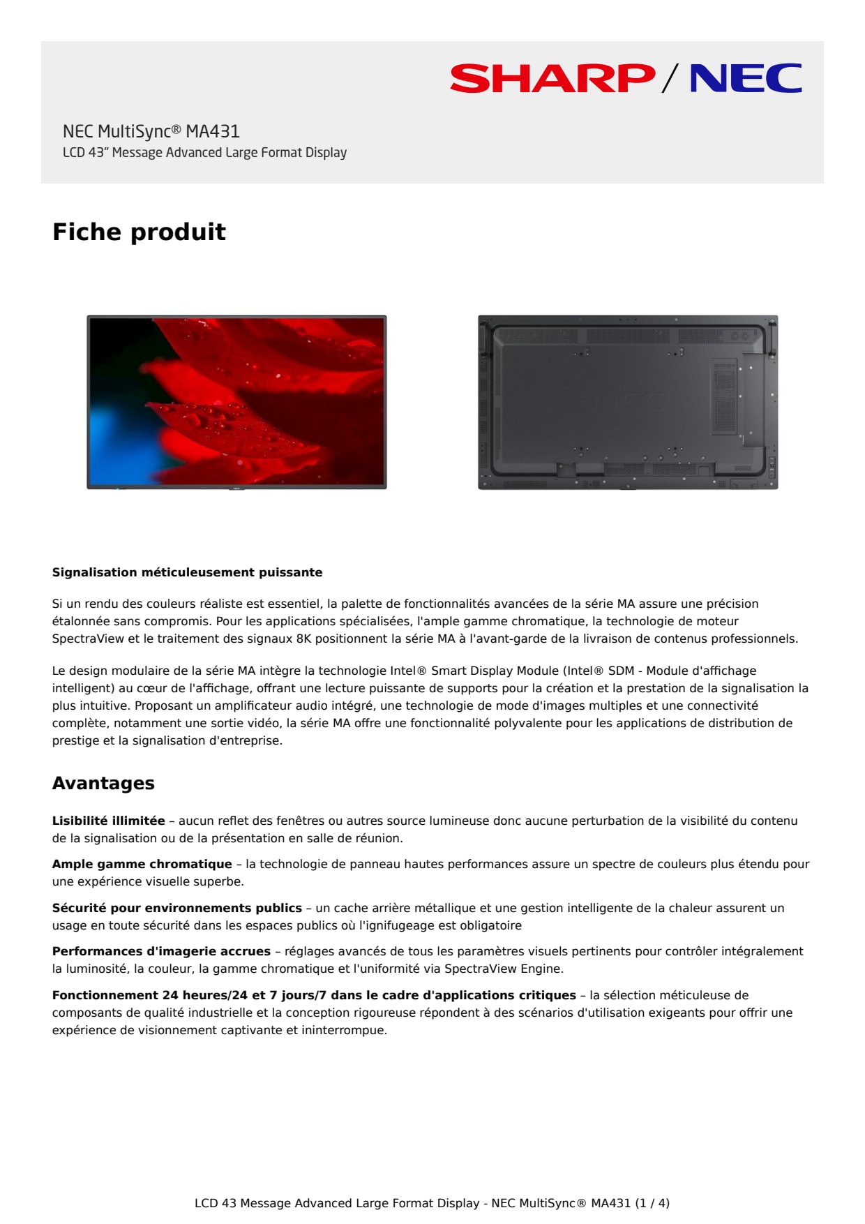 Sidev - NEC MultiSync- MA431 LCD