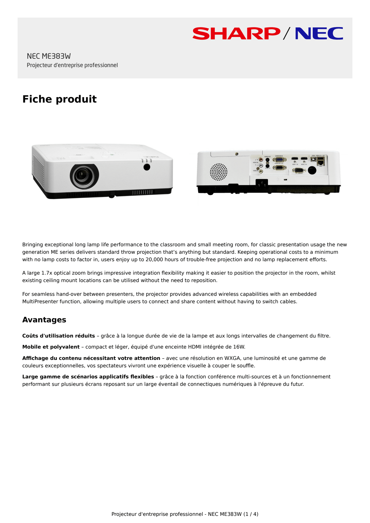 Sidev - videoprojecteur profess