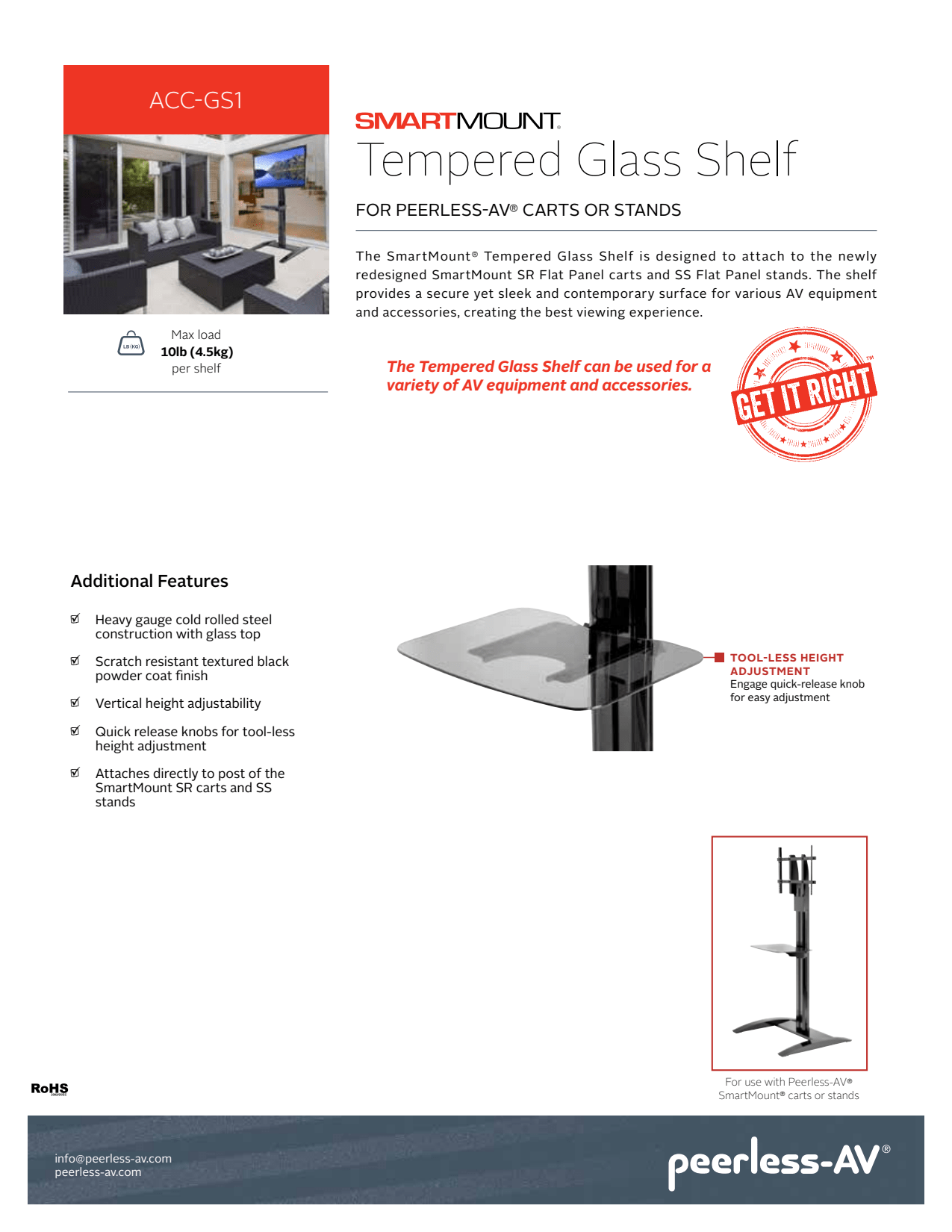 Sidev - Tablette verre pour pieds de s