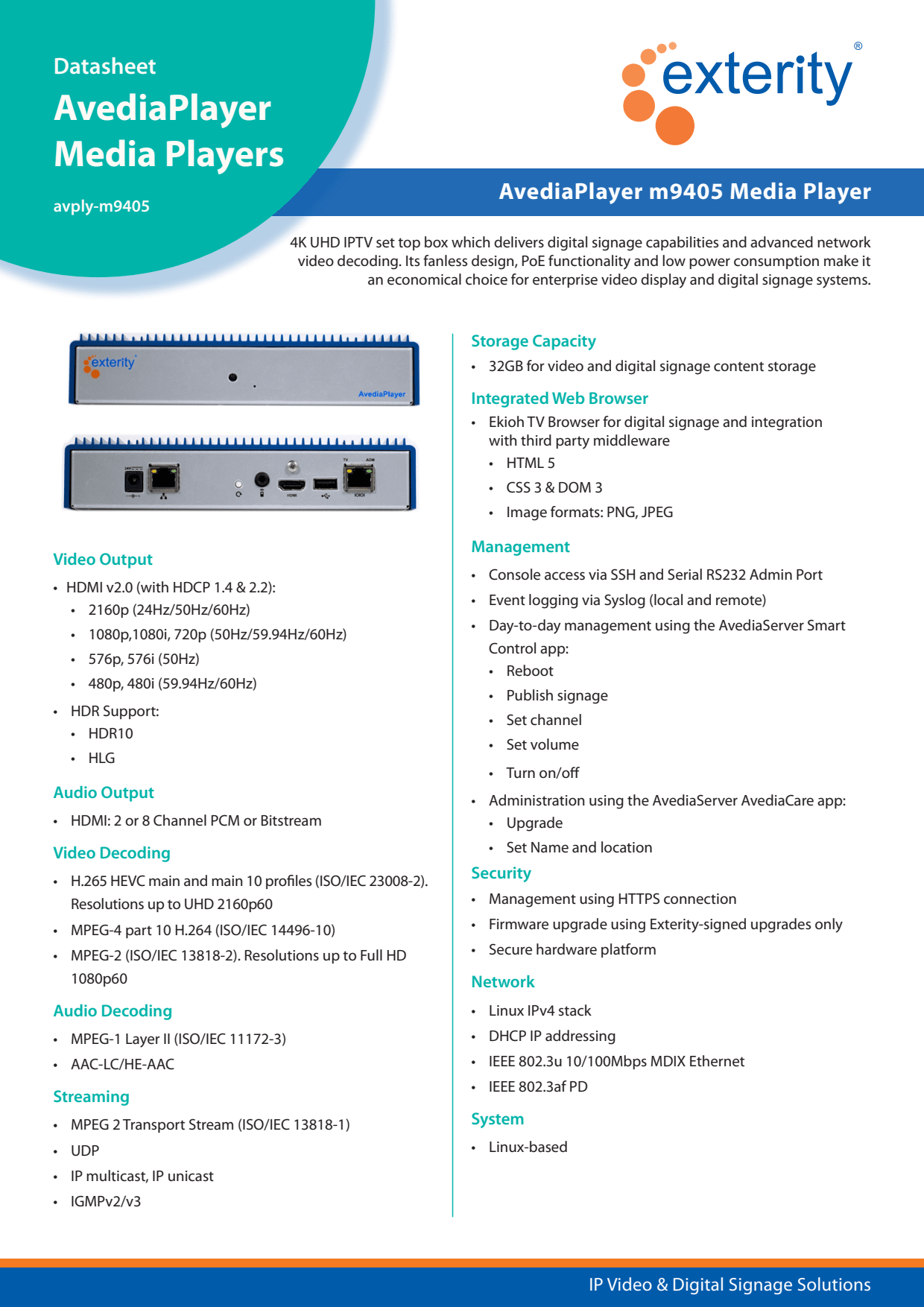 Sidev - Media Player 4K UHD PoE silenc
