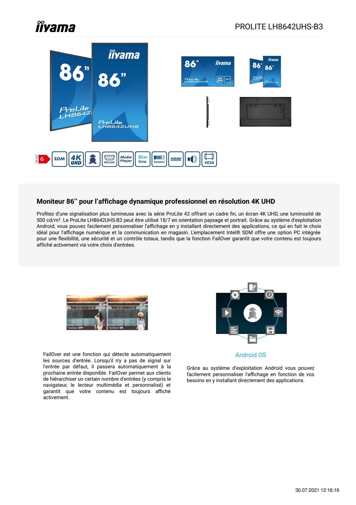 Sidev - Moniteur 86'' pour