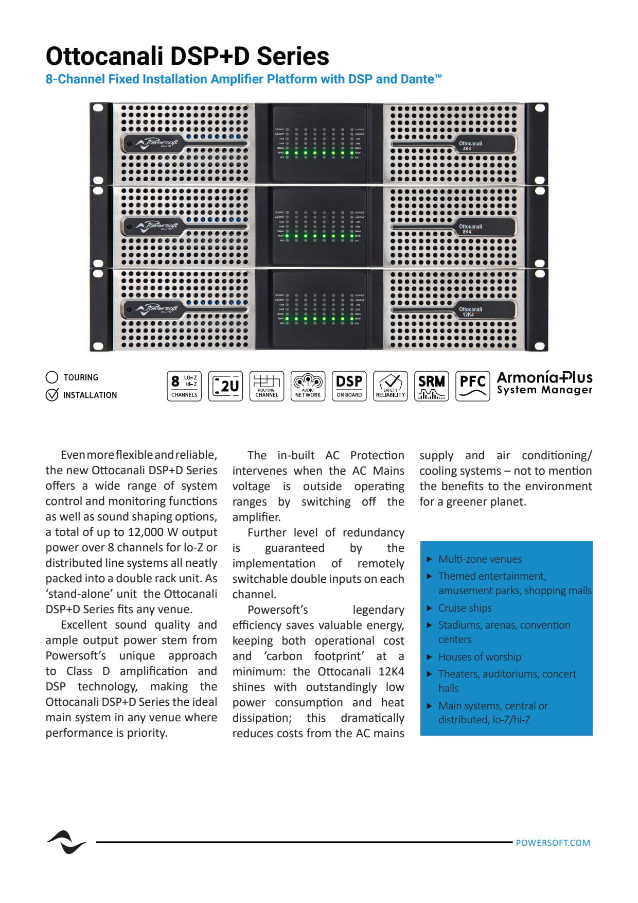 Sidev - Amplificateur DSP Dante 8x500W