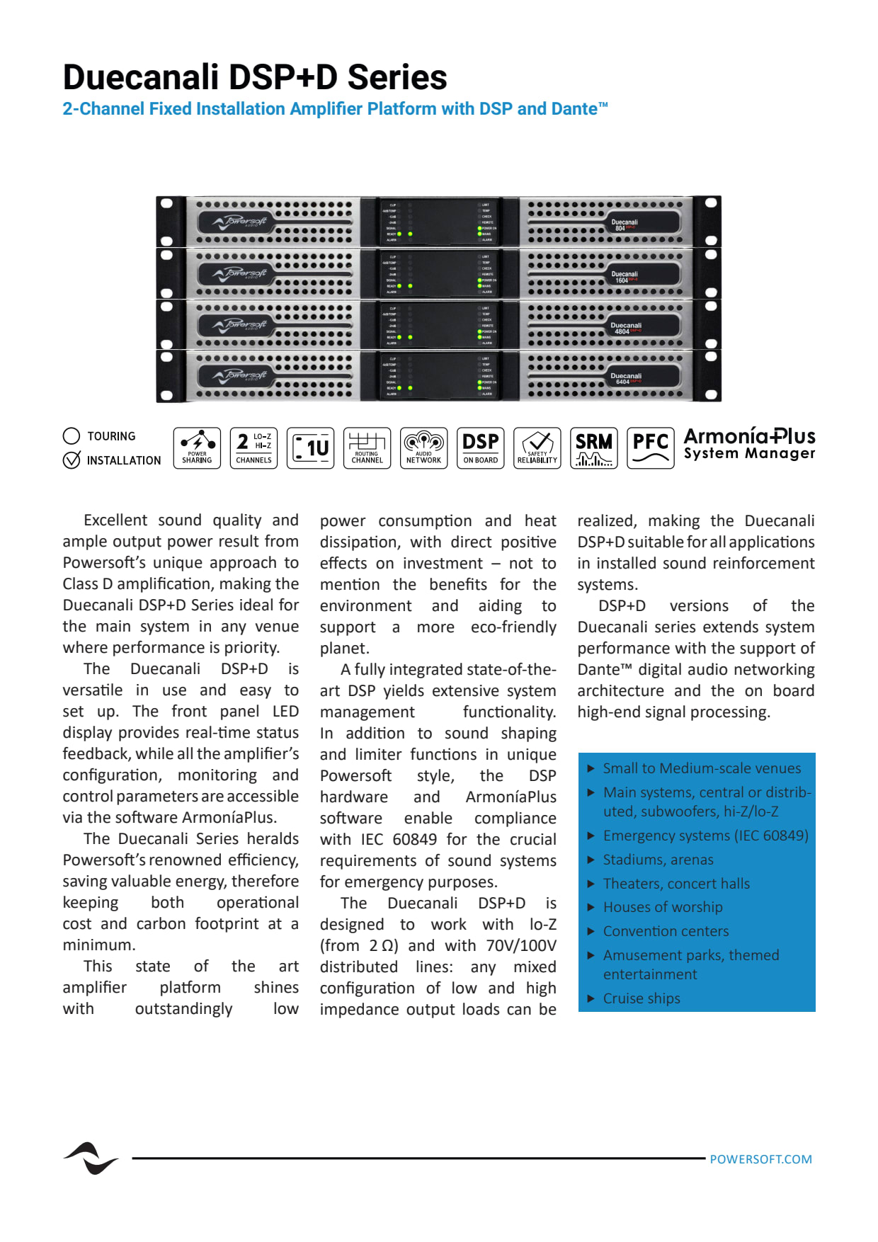 Sidev - Amplificateur DSP Dante 2x800W