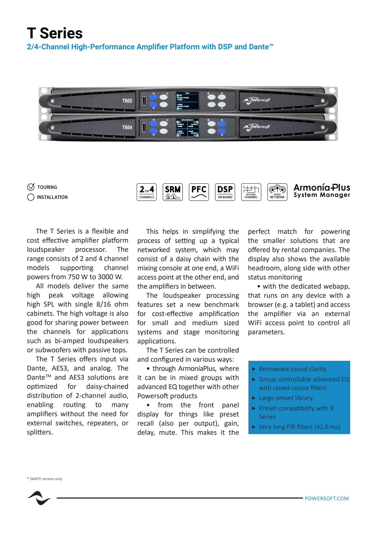 Sidev - Ampli Touring DSP Dante 2x1250