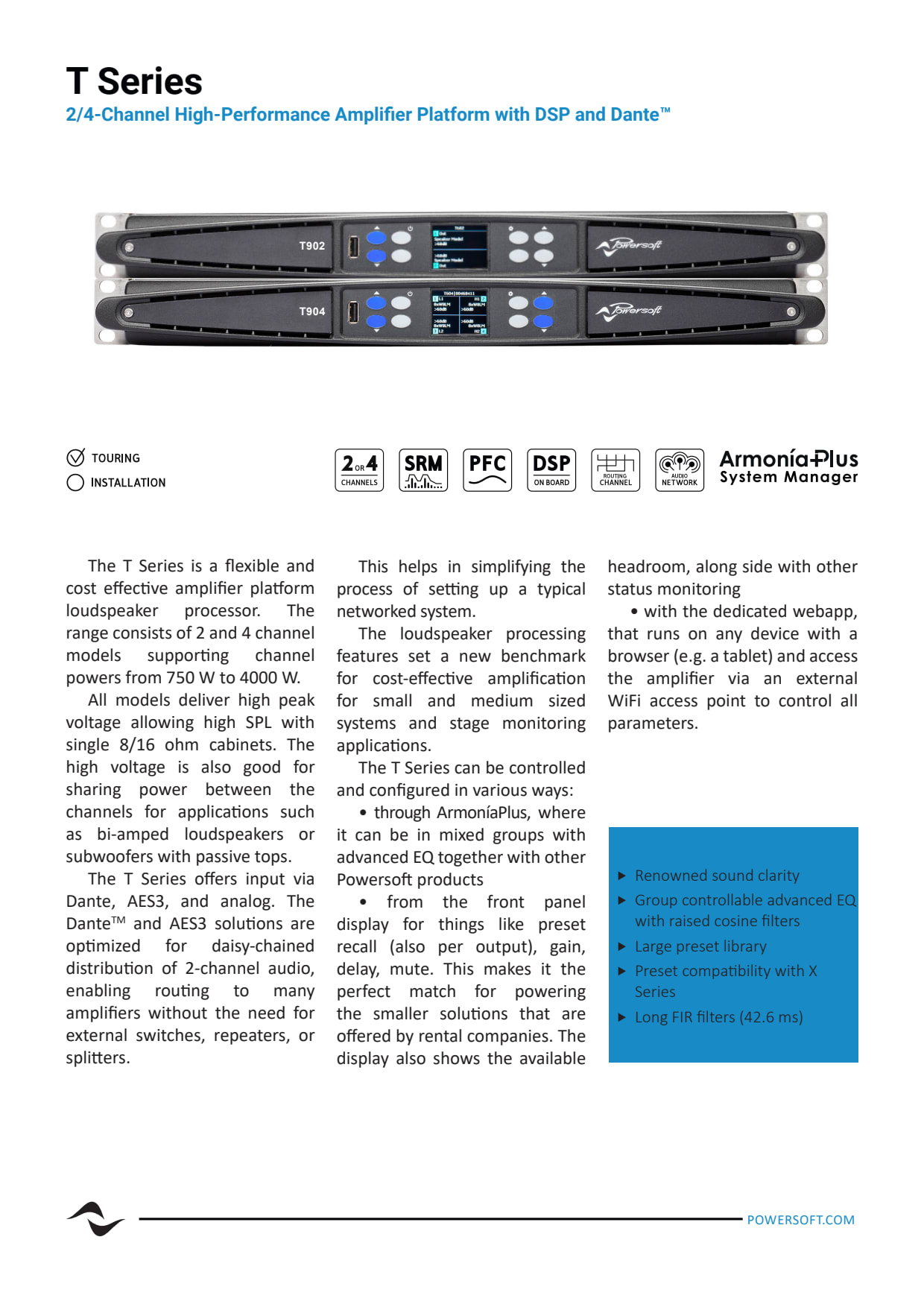 Sidev - Ampli Touring DSP Dante 2x1800
