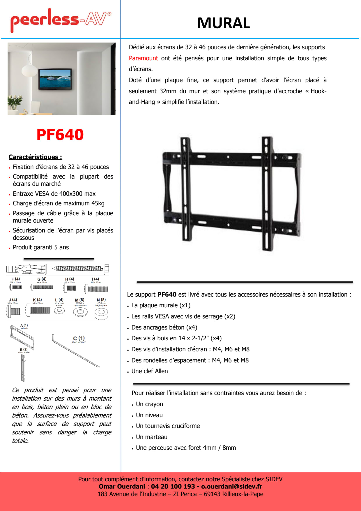 Sidev - Support mural fixe LFD VESA 10