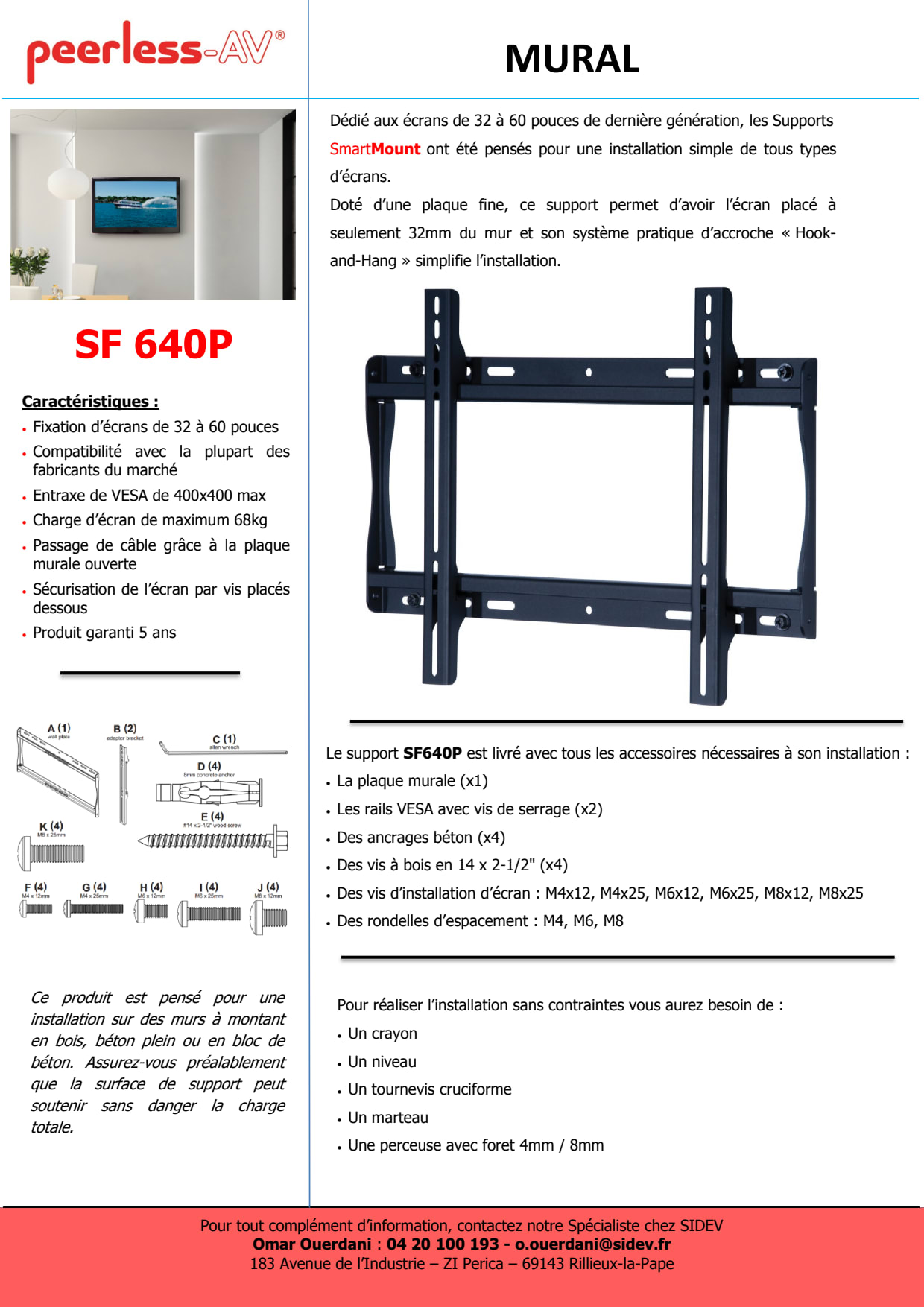 Sidev - Support LFD mural fixe VESA 20