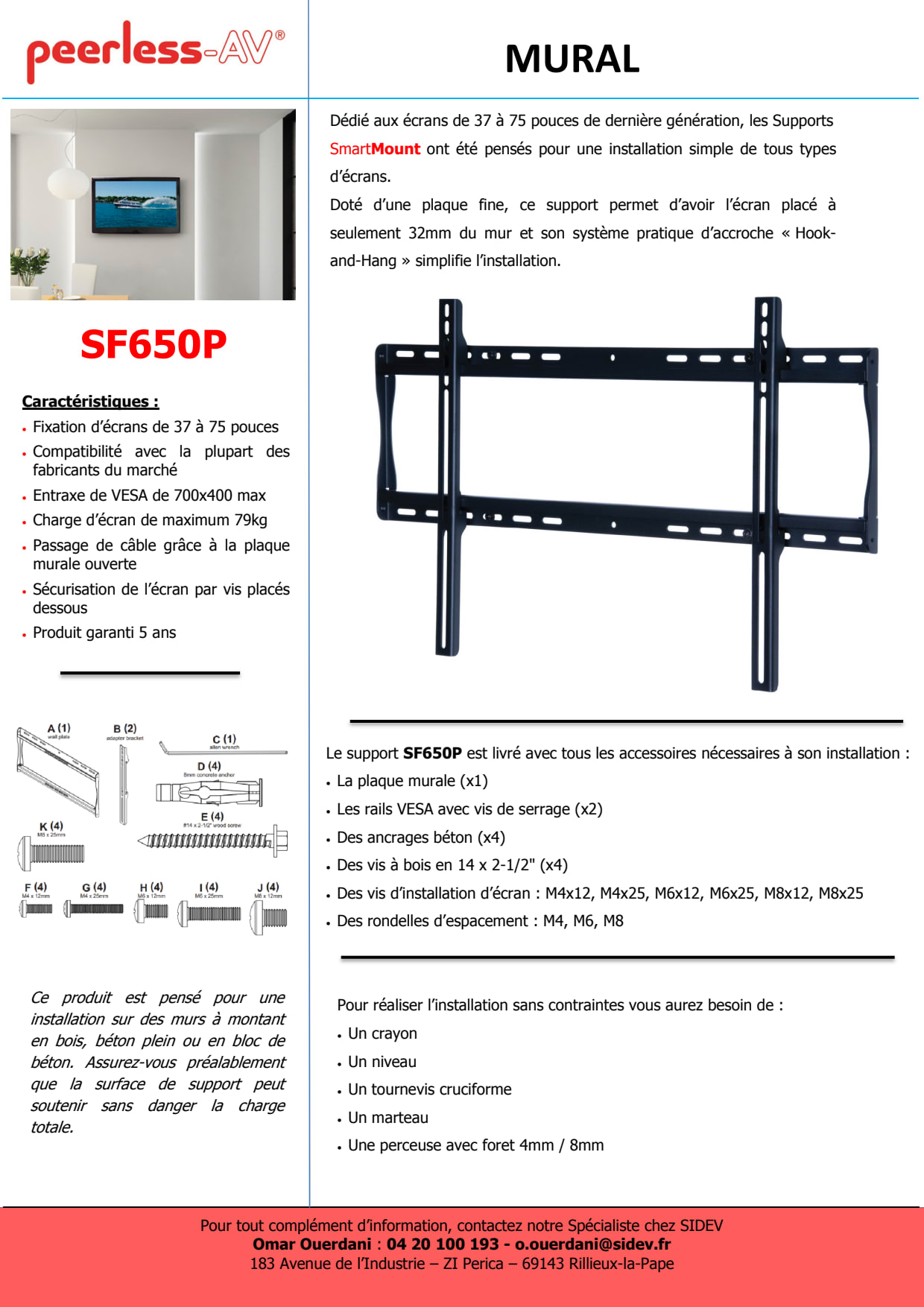 Sidev - Support LFD mural fixe VESA 20