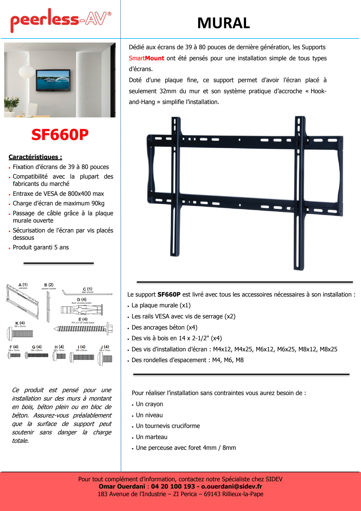 Sidev - Support LFD mural fixe VESA 20