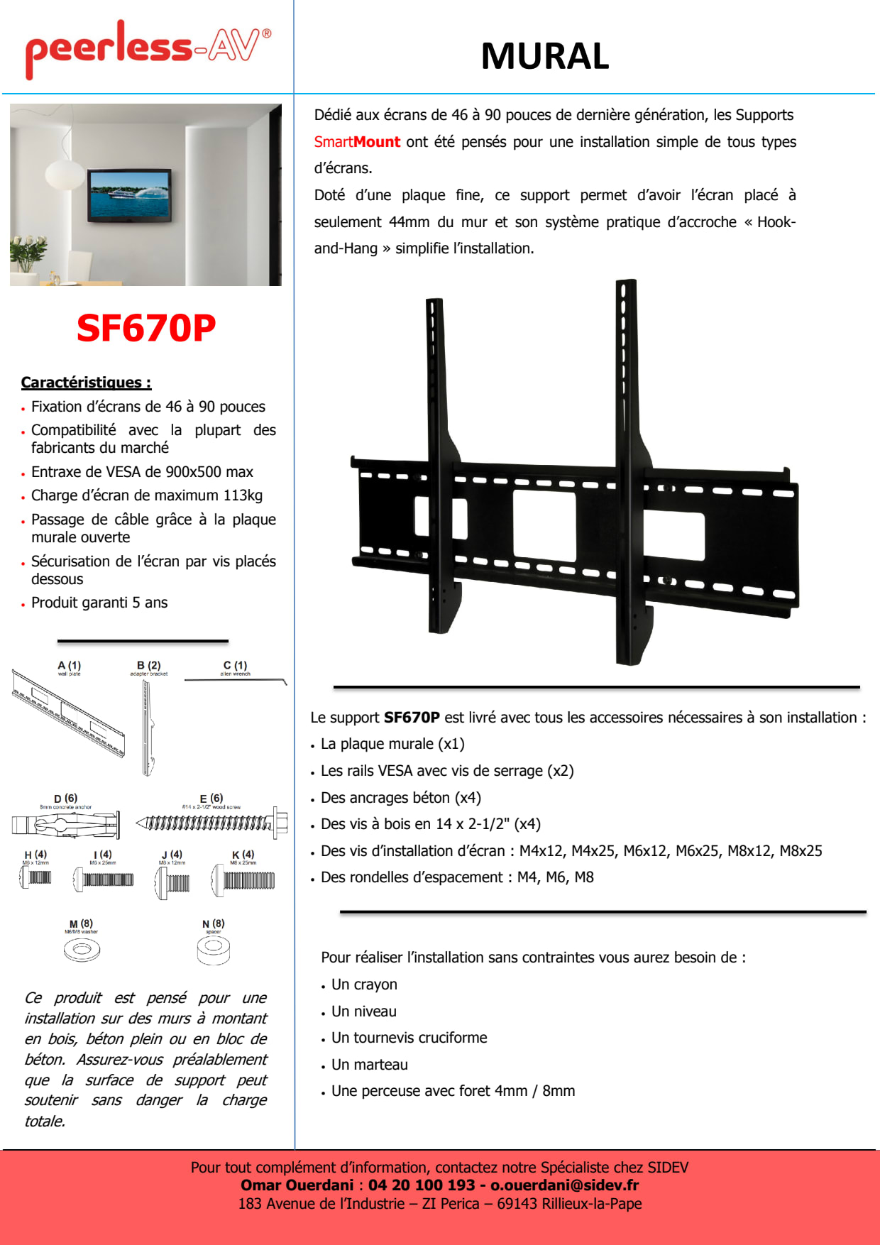 Sidev - Support LFD mural fixe VESA 20