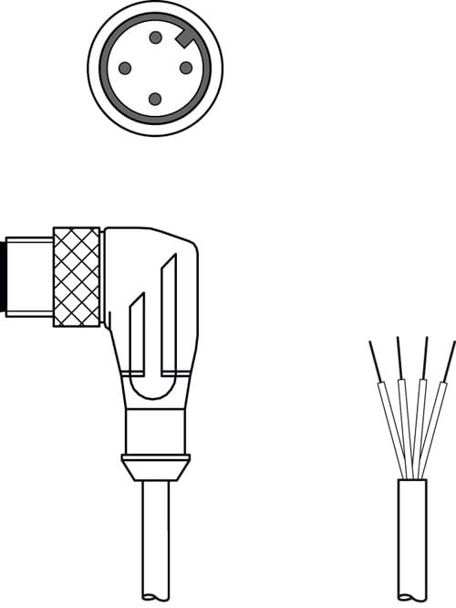 Leuze Electronic - KS U-M12-4W-V1-020 Connexion 1: Connecteur rond, M12, Coudé, Prise mâle, Codage