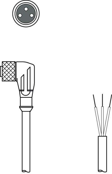 Leuze Electronic - KD U-M8-3W-P1-100 Connexion 1: Connecteur rond, M8, Coudé, Prise femelle, 3 pôle