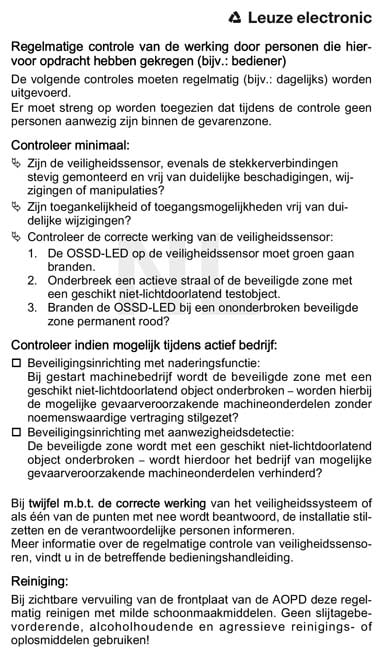 Leuze Electronic - Safety Sticker Set 2 Consignes de sécurité « Contrôle régulier du fonctionnement