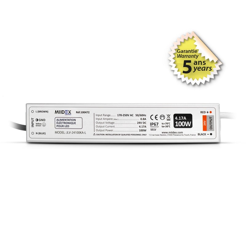 Miidex Lighting - ALIM 24V DC LUMINEUX 100W IP67 5ANS