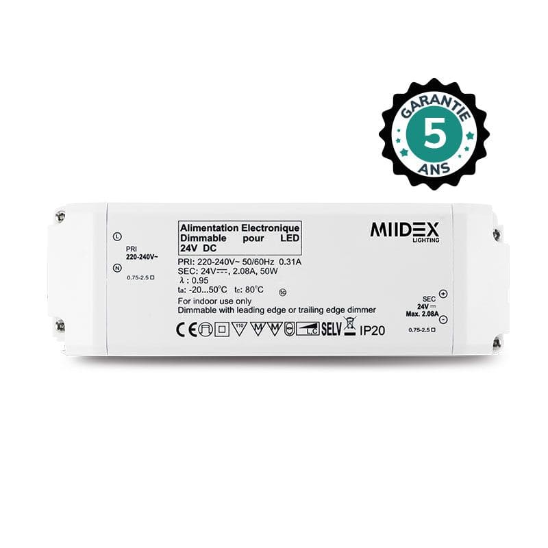 Miidex Lighting - ALIM LED 24V DC DIM COUPURE PHASE 50W IP20