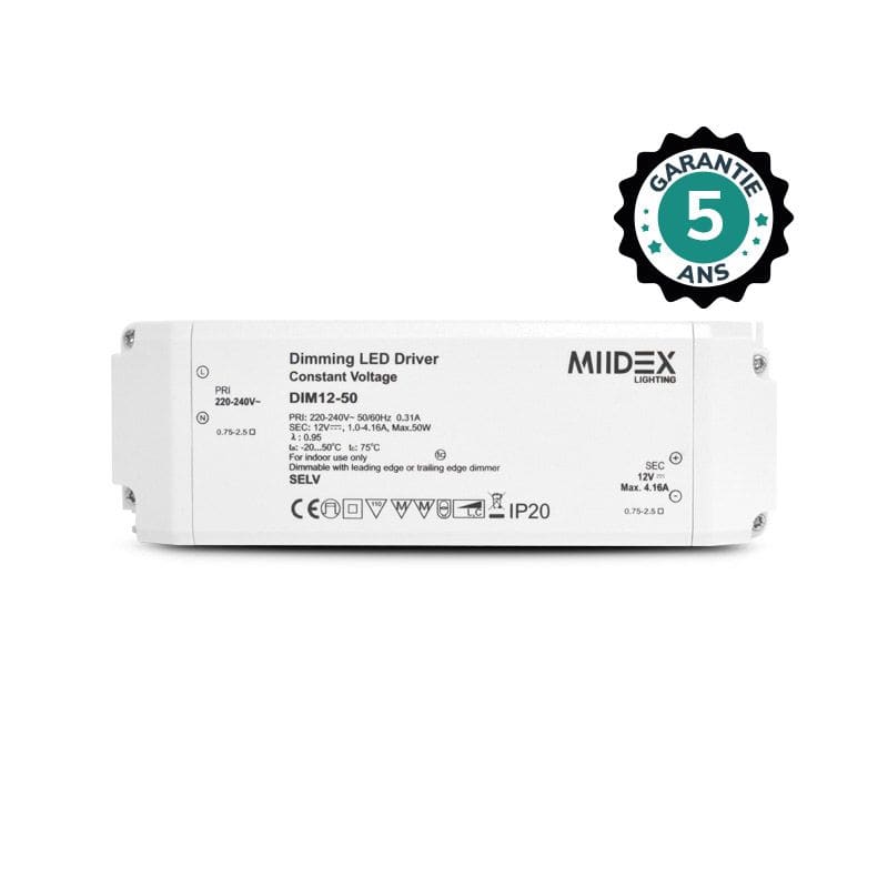 Miidex Lighting - ALIM 12V DC DIM COUPURE PHASE 50W IP20 5ANS