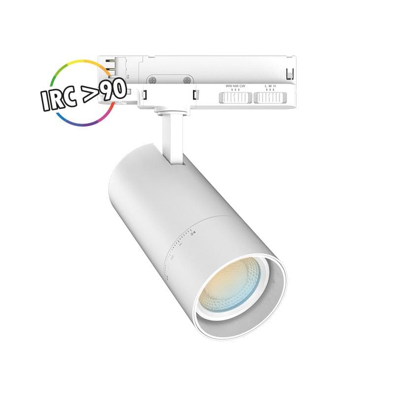 Miidex Lighting - FOCUS SLIM II SPOT SUR RAIL BLC 20W/15W/10W 3CCT IP20 ANGLE AJUS 3ANS