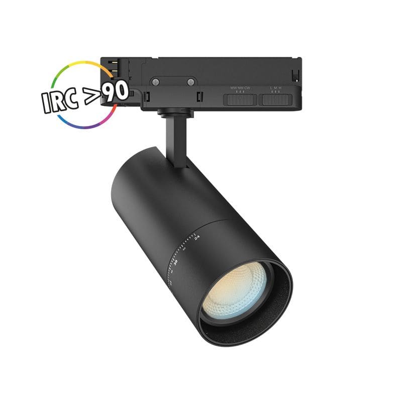 Miidex Lighting - FOCUS SLIM II SPOT SUR RAIL NOIR 20W/15W/10W 3CCT IP20 ANGLE AJUS 3ANS