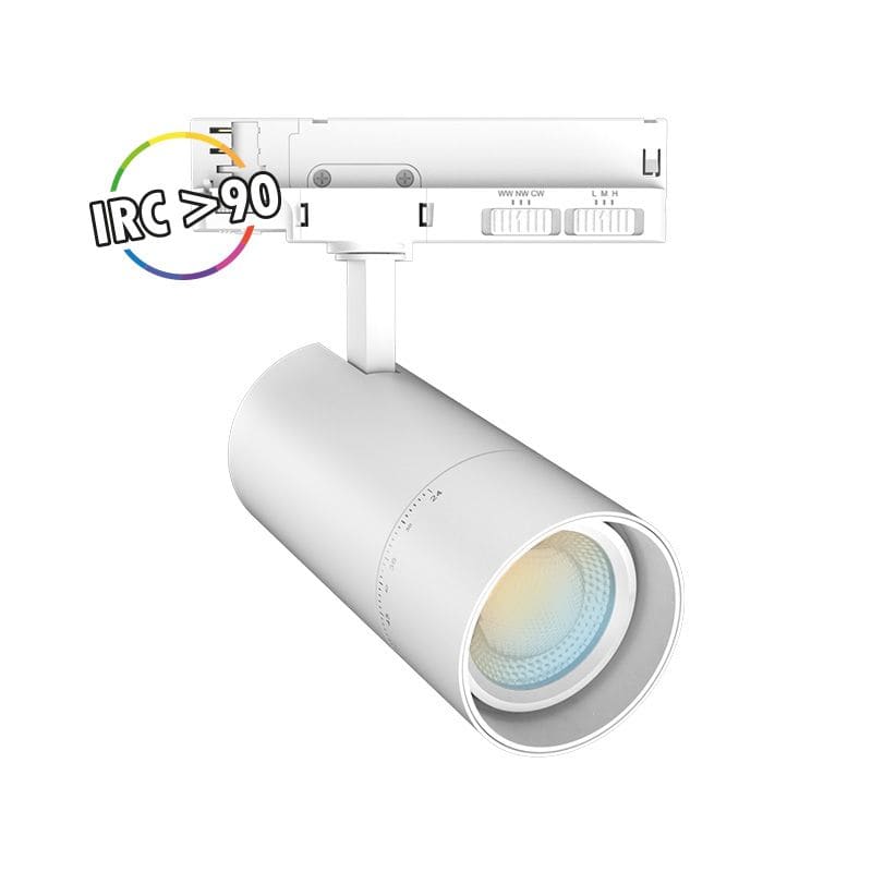 Miidex Lighting - FOCUS SLIM II SPOT SUR RAIL BLC 35W/30W/25W 3CCT IP20 ANGLE AJUS 3ANS