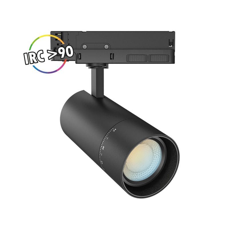 Miidex Lighting - FOCUS SLIM II SPOT SUR RAIL NOIR 35W/30W/25W 3CCT IP20 ANGLE AJUS 3ANS