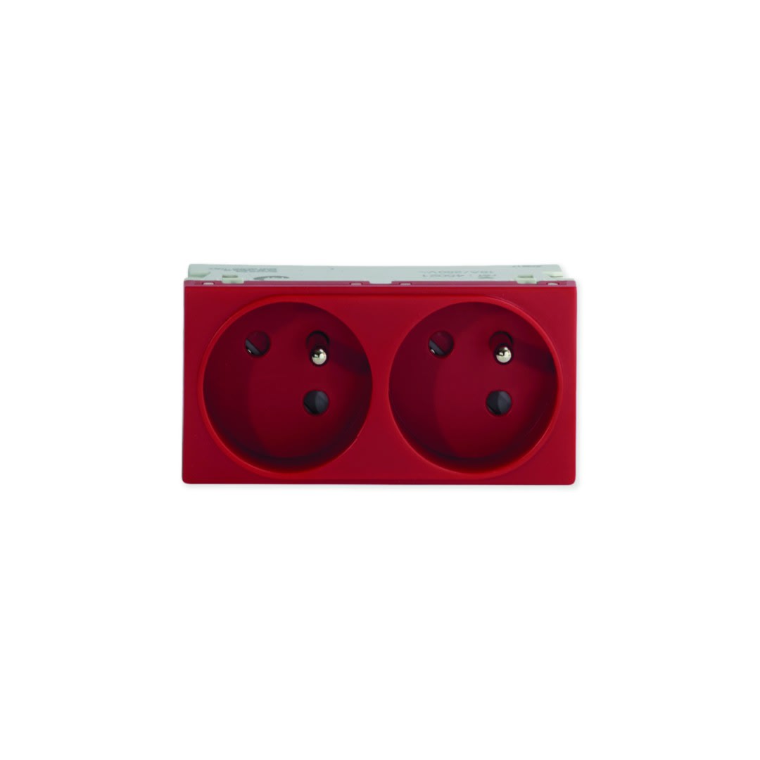 Iboco - Prise TerCia 2 pôles + terre double spécial goulotte rouge