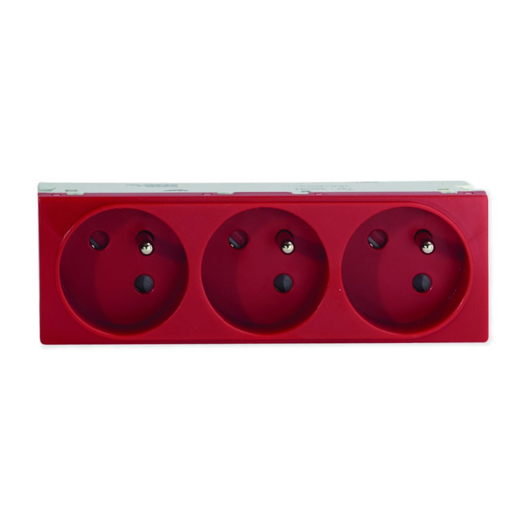 Iboco - Prise TerCia 2 pôles + terre triple spécial goulotte rouge