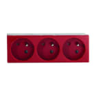 Iboco - Prise TerCia 2 pôles + terre triple spécial goulotte rouge