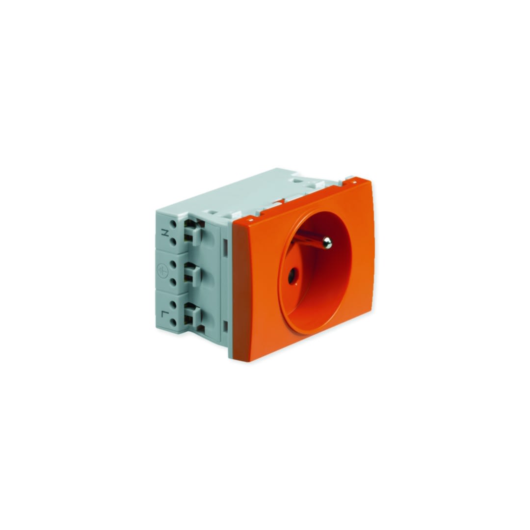 Iboco - Prise TerCia 2 pôles + terre simple spécial goulotte orange