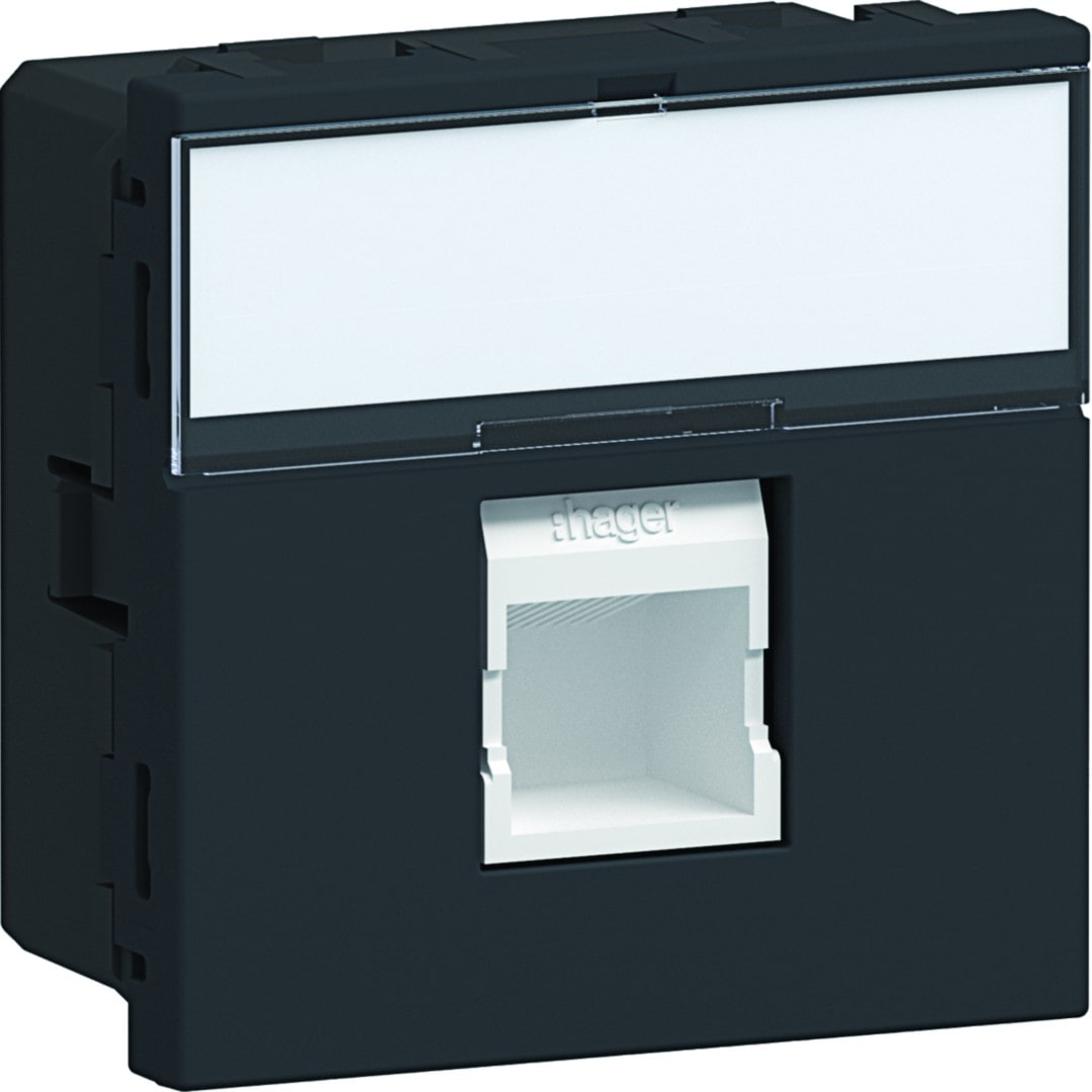 Iboco - Prise Tercia RJ45 simple catégorie 6 FTP 2 modules 90°spéciale EPT noir