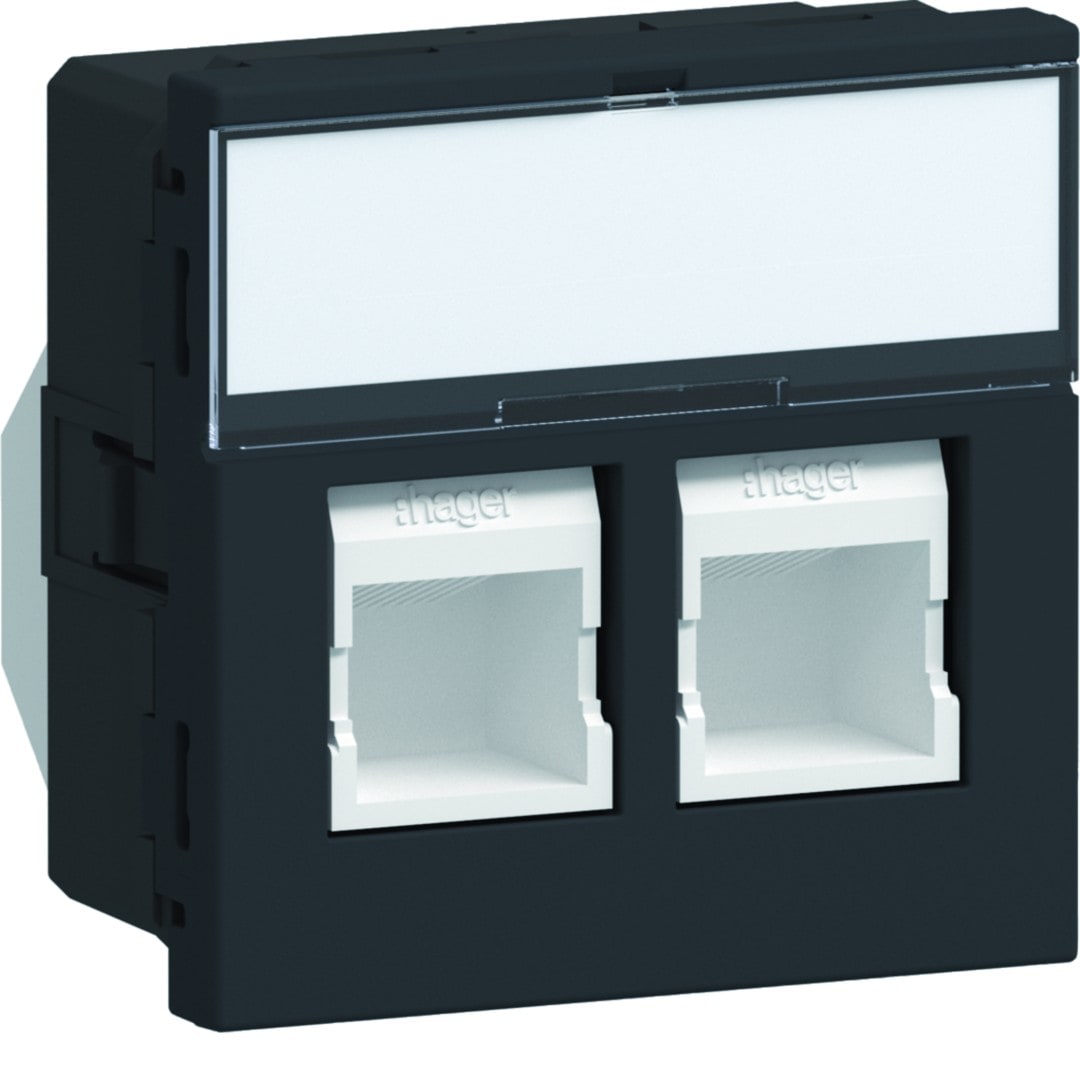 Iboco - Prise Tercia RJ45 double catégorie 6a STP 2 modules 90°spéciale EPT noir