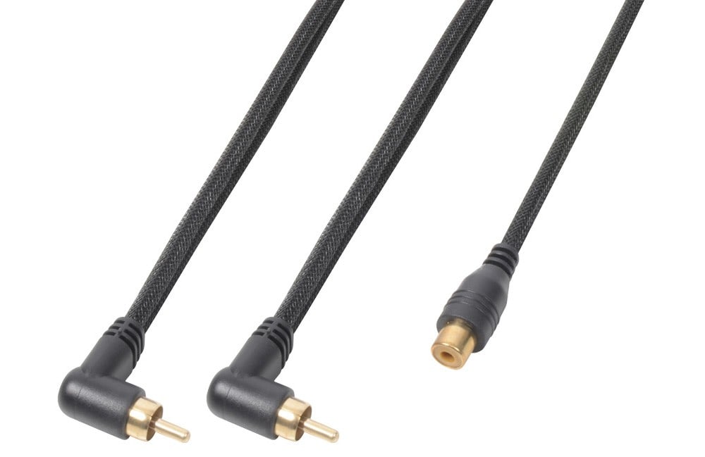 Sodel - Cordon audio 2 x RCA mâle coudé / 1x RCA femelle, 0,3 m - CX142