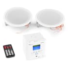 Monacor - Amplificateur stéréo + 2 haut-parleurs de plafond, USB, FM, BT, 30 W - BTW30SET