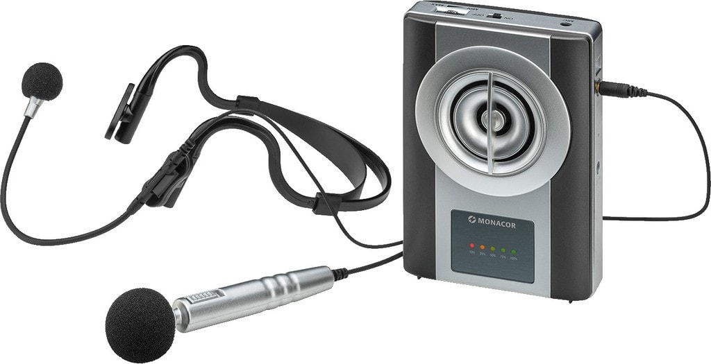 Sodel - Porte voix portable avec micro "serre-tête" et micro pocket, 20 W