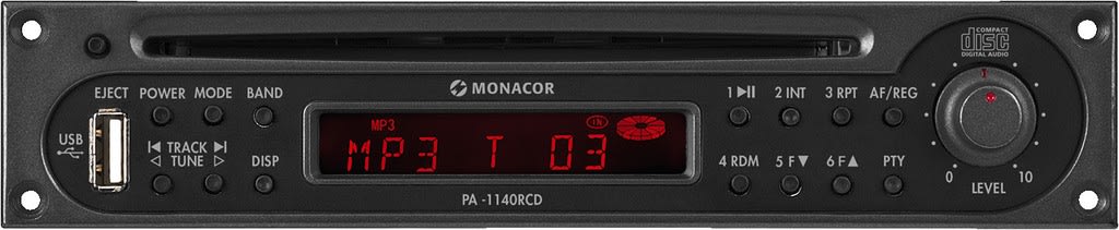 Monacor - PA, tuner RDS/Lect CD,USB,MP3